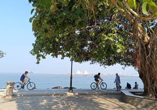 A street scene in Fort Kochi, Kerala, with colonial-era buildings and bustling markets, reflecting the rich cultural heritage and vibrant atmosphere of this historic port town.