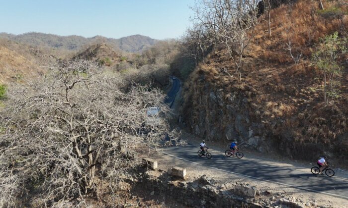 The scenic village of Narlai in Rajasthan, nestled among rocky hills, with traditional Rajasthani architecture blending seamlessly into the natural landscape, creating a picturesque rural setting.